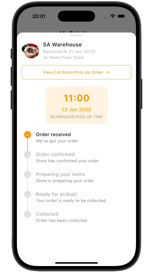 Order tracking in the Zeero app
