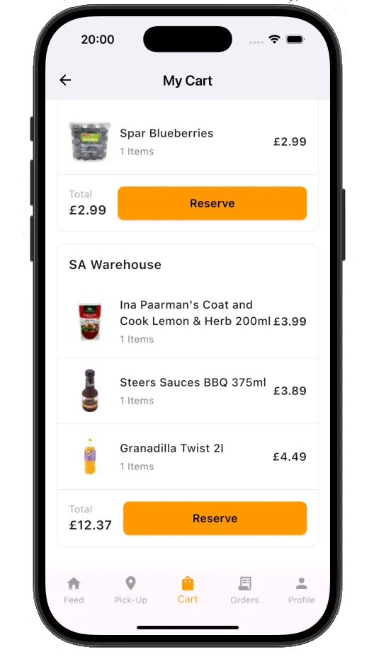 The Zeero app basket