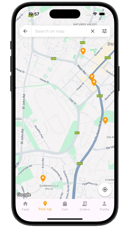 Map of nearby shops in the Zeero app