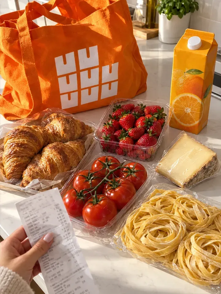 Croissants, strawberries and fresh pasta